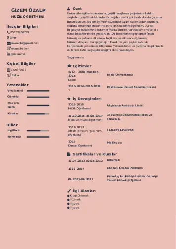 Müzik Öğretmeni Cv Örnekleri cv indir